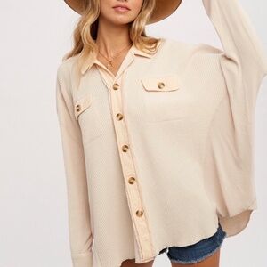 New! Oversized waffle knit shacket size M/L medium / large peachy beige color